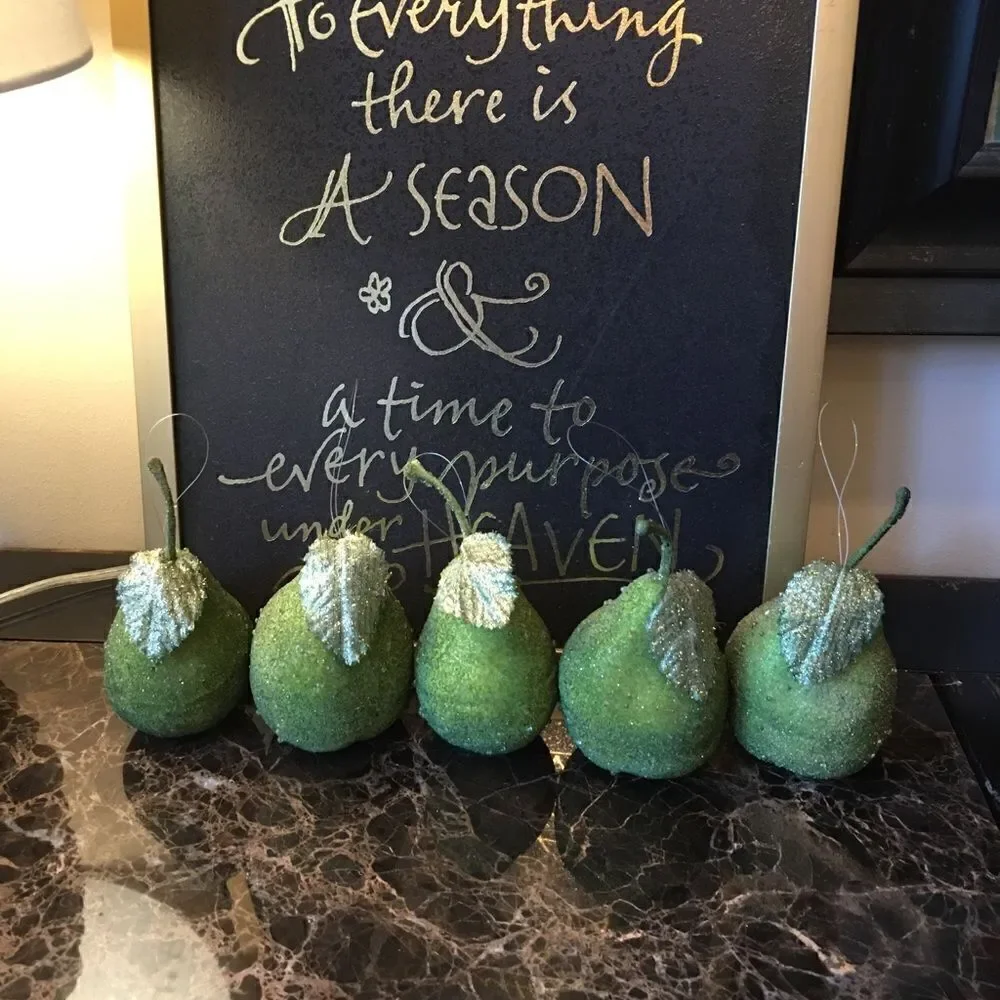 FIVE GREEN Crystal Frosted Pears!